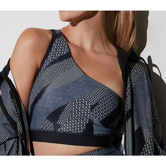 Josie Natori Solstice Asymmetrical Cropped Sports Bra Top Black XL NEW - Picture 1 of 3